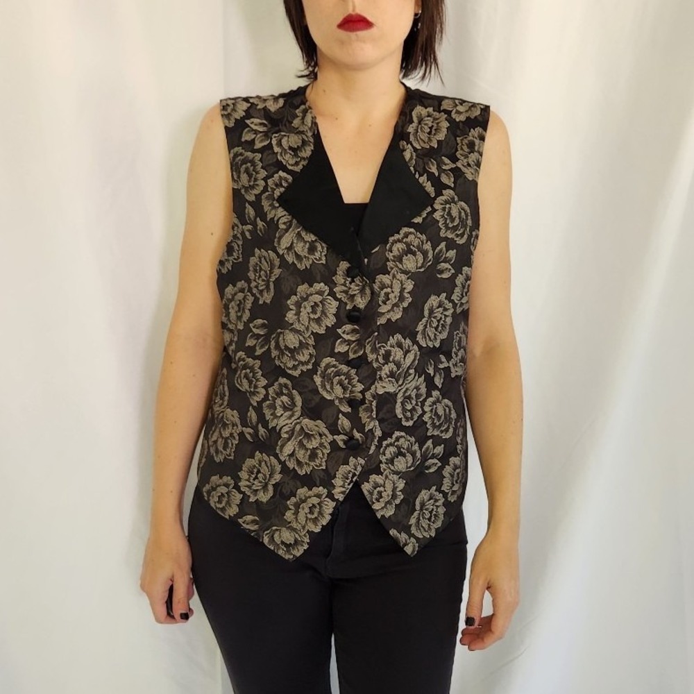 90s Black and Silver Floral Vest